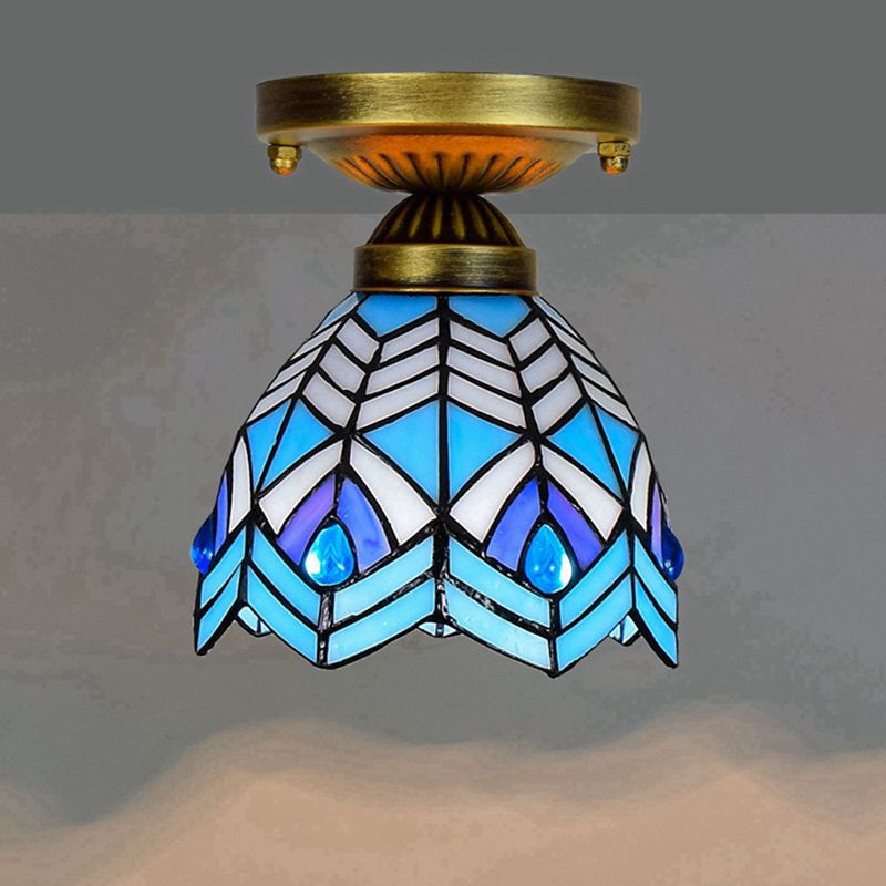 Plafonnier semi-encastré ombré Tiffany à une ampoule en verre teinté
