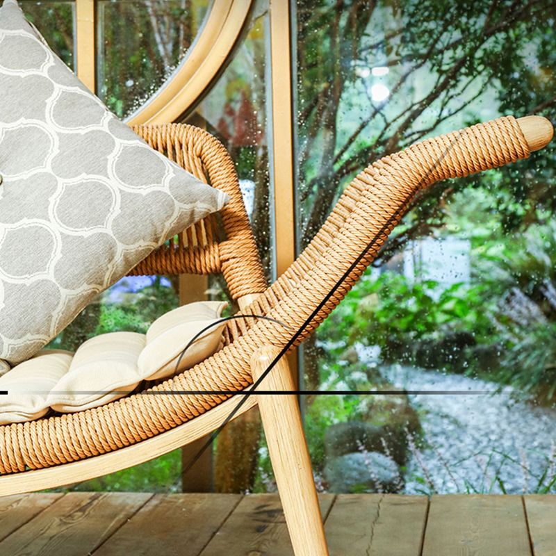 Traditional Rattan Cushioned Yoga Chaise Lounge Chair with Arms and Pillow Accent Chair