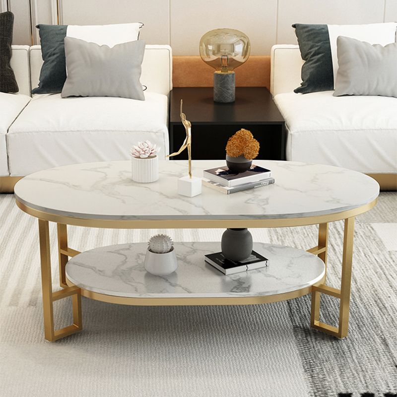 Glam Slate Oval Coffee Table Frame Coffee Table with Storage