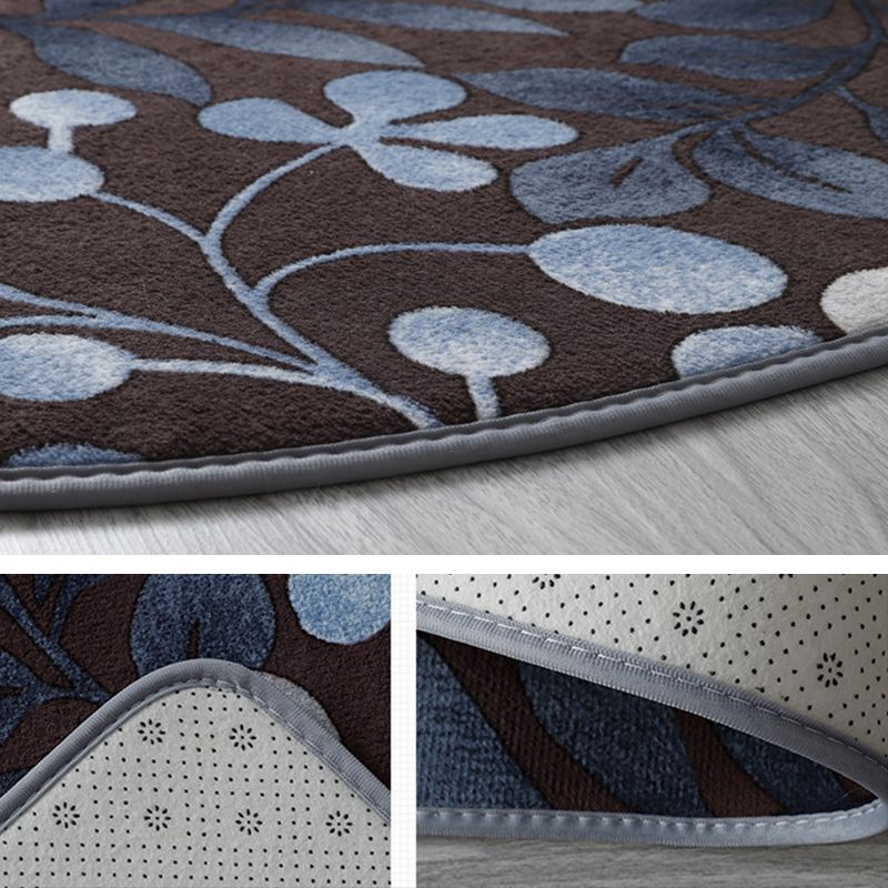 Round Color Mixed Tropical Indoor Rug Polyester Leaves Print Rug Non-Slip Backing Indoor Rug for Living Room