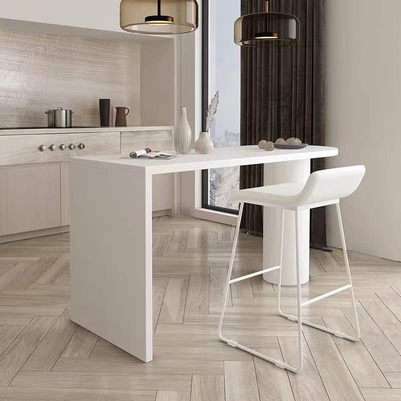 Industrial White Iron Bar Table Wood Specialty Top 41.3"H Bistro Table