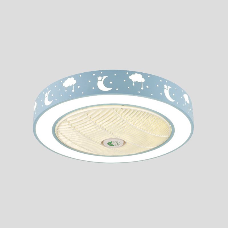21.5 "LED LED LED Ventilismo Modernismo Sala de estar Semi Flush Mount con tambor acrílico en rosa/azul/blanco