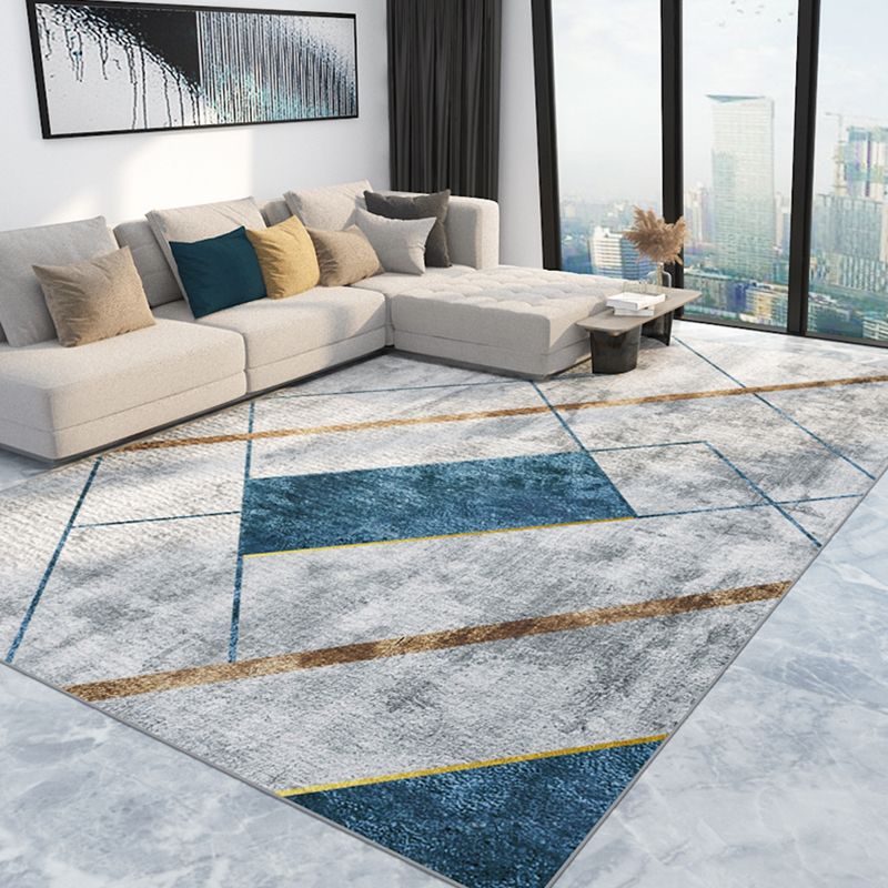 Blue Modern Rug Blending Graphic Rug Non-Slip Backing Rug for Living Room