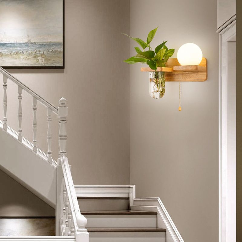 Modern Style Wall Light Fixture Wooden Wall Light Sconce without Plants for Bedroom