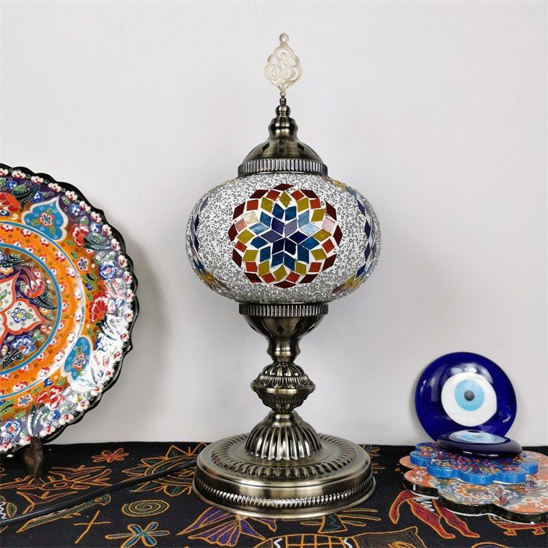 Art Deco Incense Burner Desk Light 1-Bulb Handcrafted Stained Glass Table Lamp in White/Beige/Yellow