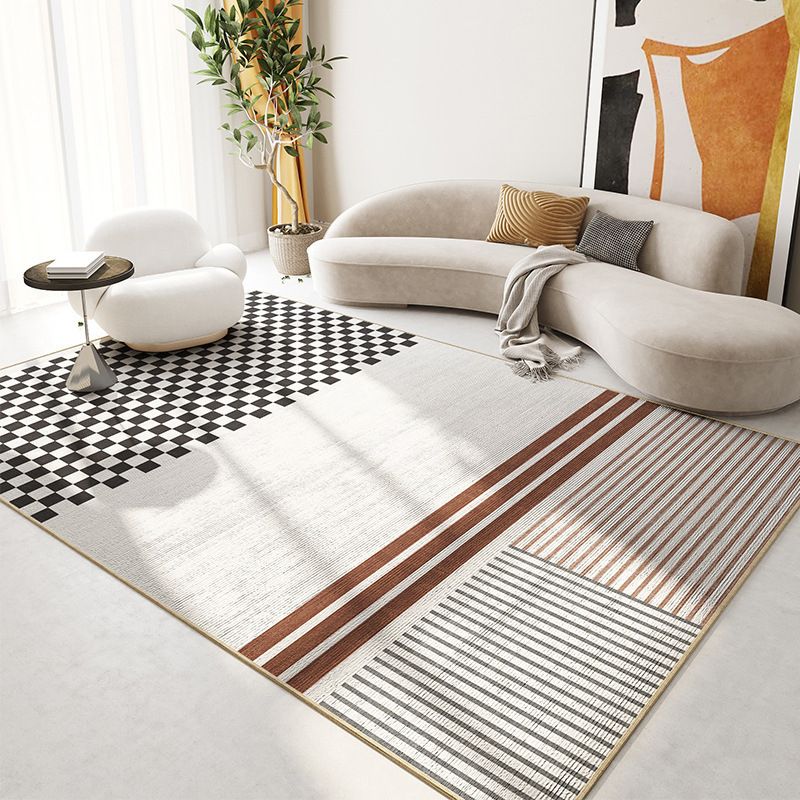 Brown moderner Teppich Polyester Gitter Innenteppich Waschbar für Wohnzimmer