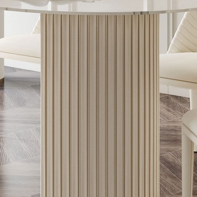 Contemporary Oval Dining Table Sintered Stone Top Double Pedestal Table