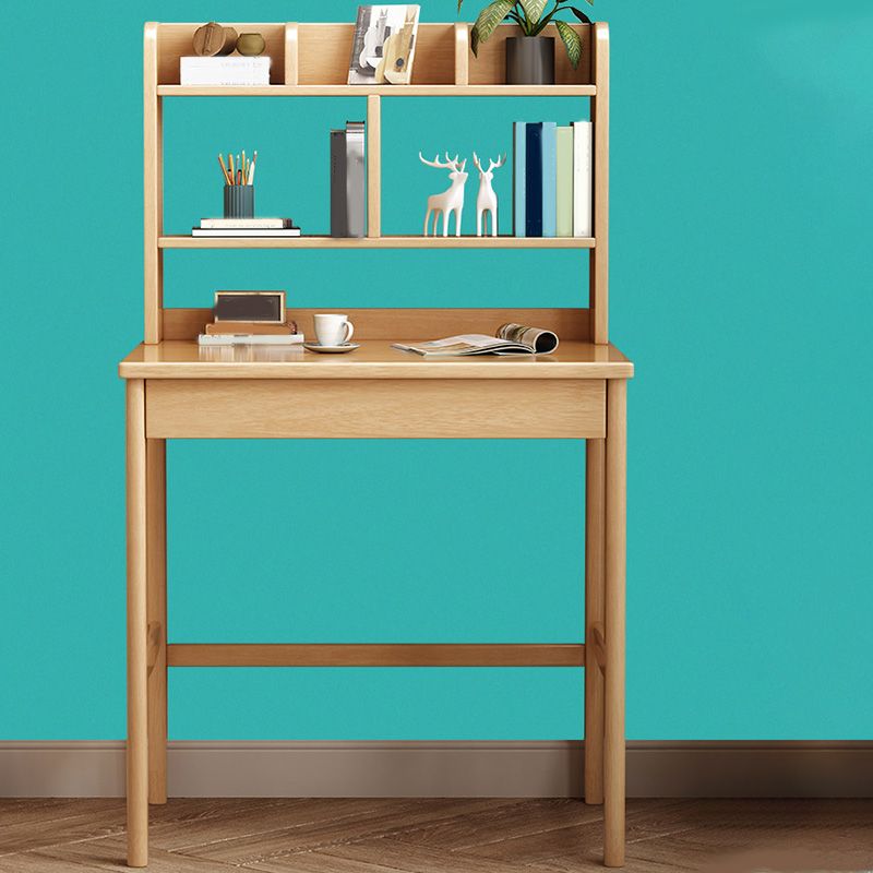 Wooden Desk Writing Desk with Bookshelf 23.6"W Child Desk in Light Wood
