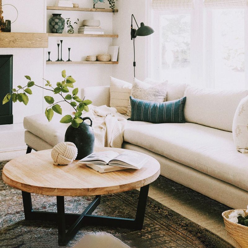 17"H Contemporary Coffee Table Solid Wood Single Coffee Cocktail Table