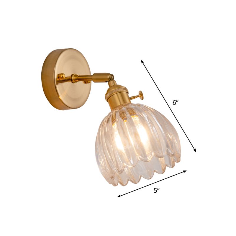 Dome Wall Mount Lamp Modern Clear Glass 1 Bulb Brass Wall Lighting Fixture with Adjustable Joint