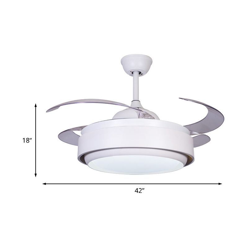 42 "brede acryl Wit semi -spoeling Mount Circle LED Hedendaagse 4 Blades ventilatorverlichting voor slaapkamer, op afstand/muurbediening