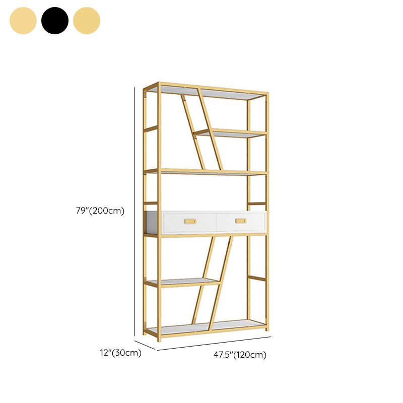Glam Shelf Bookcase Open Back Metal Bookcase with Drawers for Home Office