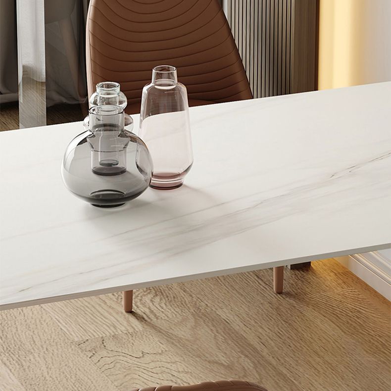 Sintered Stone Dining Table Modern Free Form White Furniture with Double Pedestal for Home