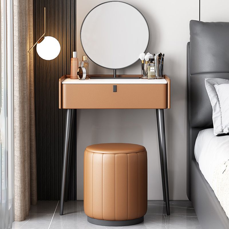 1/3 Drawers, 23.62"/27.56" Wide Vanity Set with Stool and Mirror,Brown