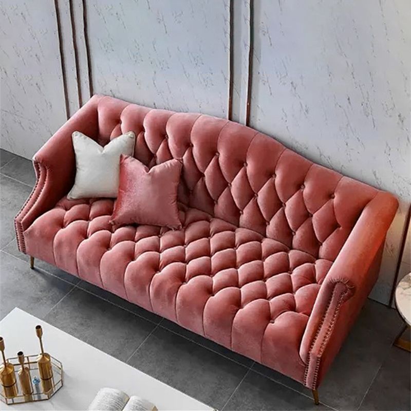 Velvet Sofa Contemporary Rolled Arm Sofa 37.40" High for Apartment