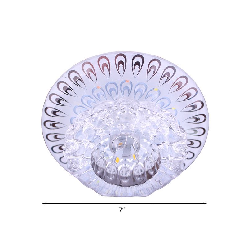 LED Flush Mount Light Modernist Peacock Tail Clear Faceted Crystal Lighting Fixture in Warm/White Light
