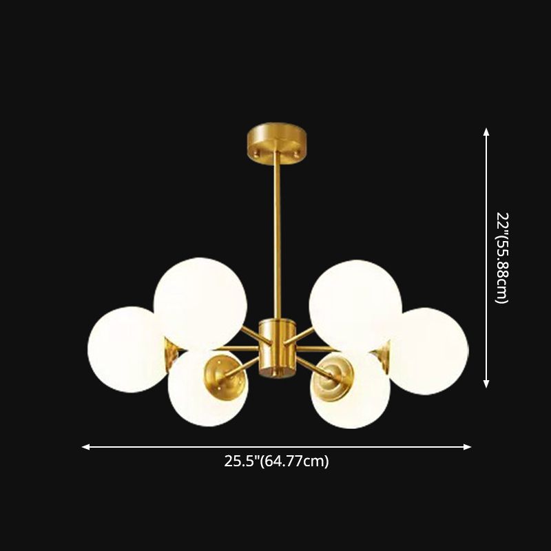 Post-Modern Metal Hanging Chandelier Light Opal Glass Shade Ceiling Chandelier in Gold for Bedroom