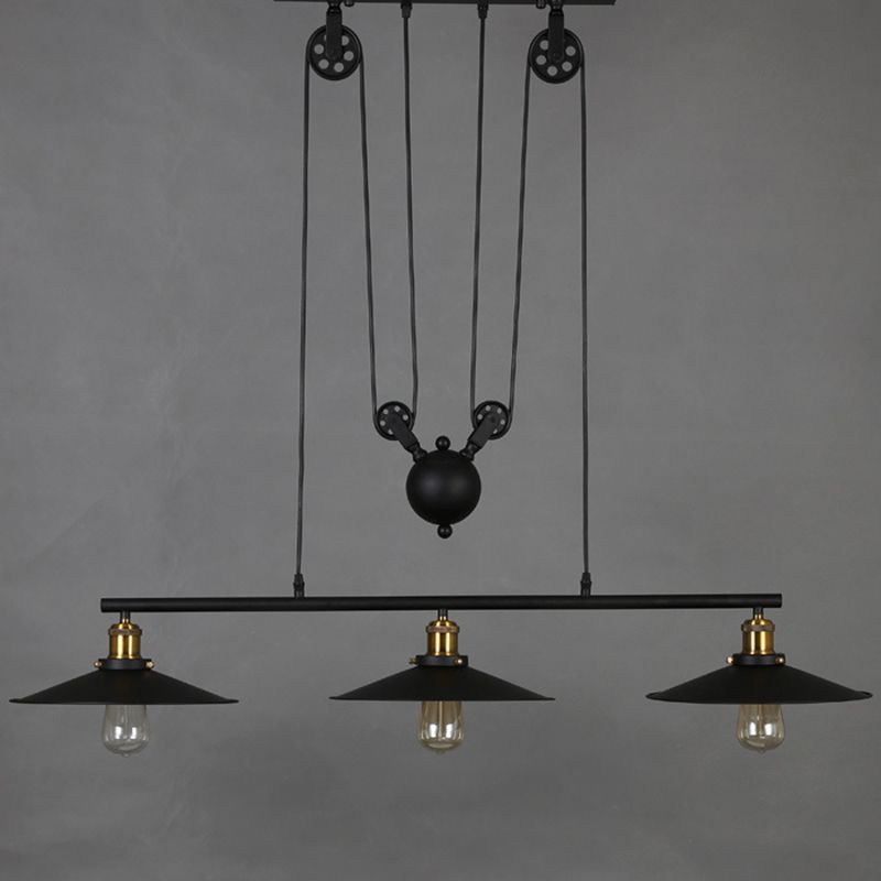 Cone Island Chandelier Industrial Kitchen Island Lighting Metal 3 Light Chandelier in Black