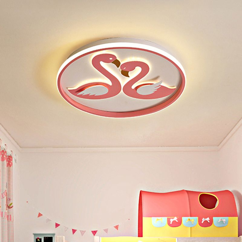 Modern Romantic Lover Swan Flushmount Acrylic Bedroom LED Flush Mount Ceiling Light in Pink