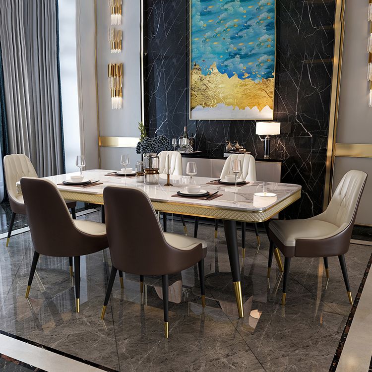 Glam 1/4/5/6/7 Pieces Rectangle Dining Table Set with Sintered Stone Top White Dinette Set