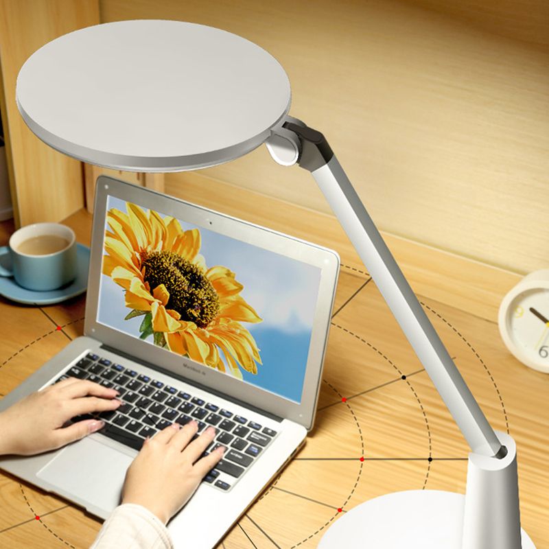 White Circular Rechargeable Desk Lamp Minimalist LED Plastic Reading Book Light for Bedroom