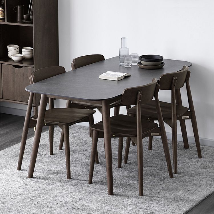 Stone Top Dining Table Mid-Century Modern Dining Table with 4 Brown Legs