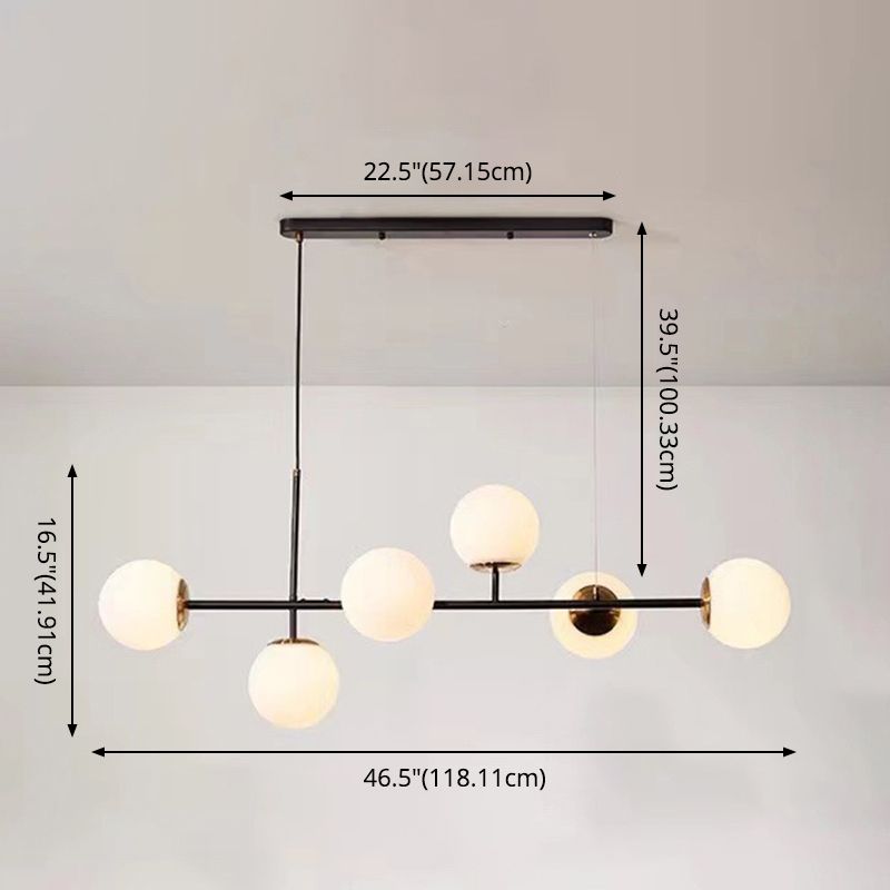 Modern Minimalist Linear Island Ceiling Light Spherical Glass Shade Pendant Light for Dining Table