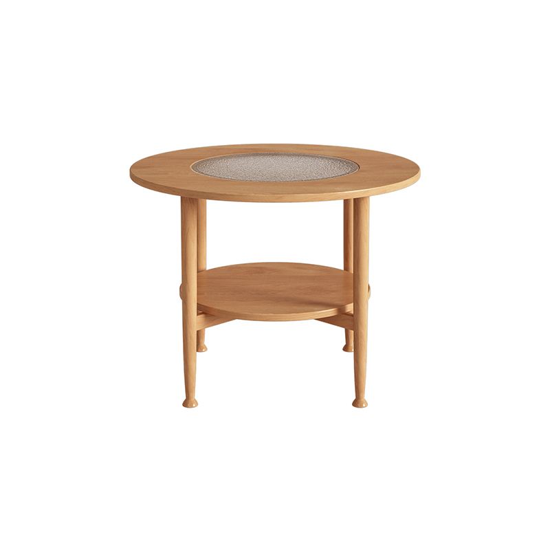 Nordic Wood and Glass Coffee Table 4 Legs Coffee Table with Storage