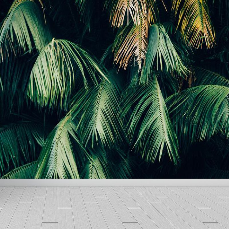 Huge Leaves Pattern Mural for Bathroom Botanical Wall Art in Green, Moisture Resistant