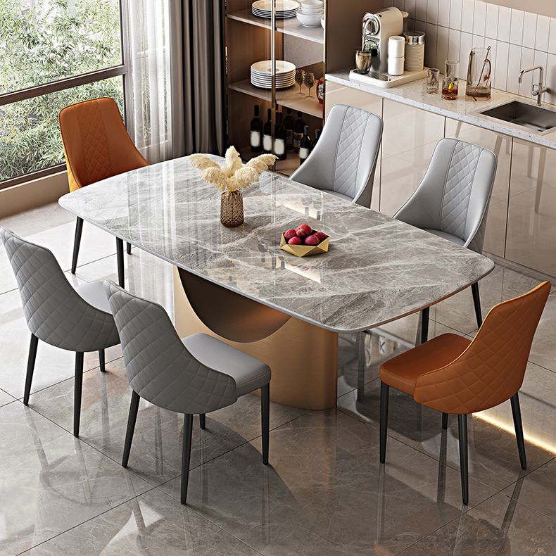 Glossy Gray Dining Table Set 1/4/5/7 Pieces Glam Dinette Set with Leather Chairs