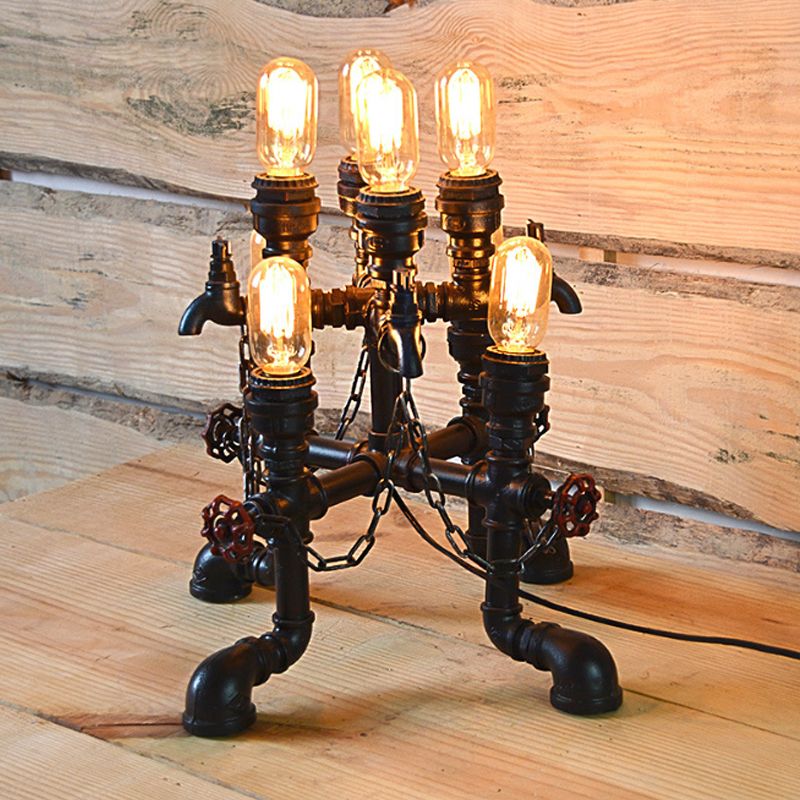 Steampunk Open Bulb Table Lamp Multi Light Metallic Table Lighting in Black for Restaurant, 8.5"/14" Width
