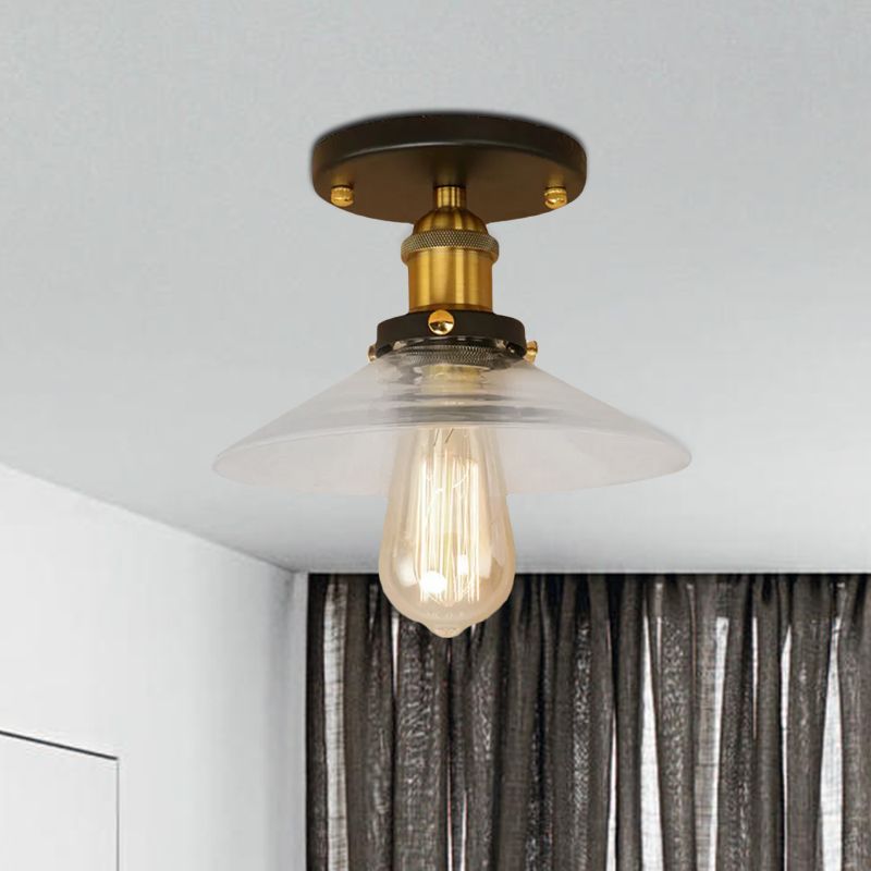 Soucoupe en verre givré, éclairage semi-affleurant, luminaire de cuisine vintage à 1 ampoule, noir/laiton/cuivre