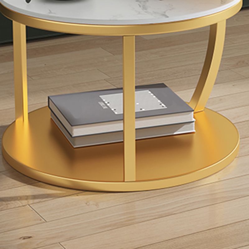 Contemporary Coffee Table Round Stone Top Extendable Coffee Cocktail Table