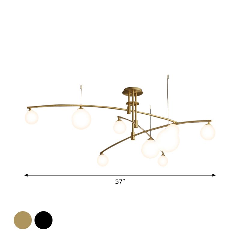 Lampadario a 3 camere da letto a 3 strati lampade a sospensione minimalista a 6/9 luci in nero/oro con sfera di vetro bianco