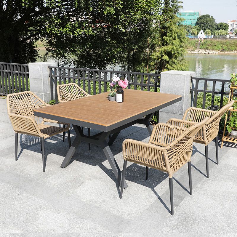 Natural Outdoors Dining Chairs with Aluminum Base and Faux Rattan Arms