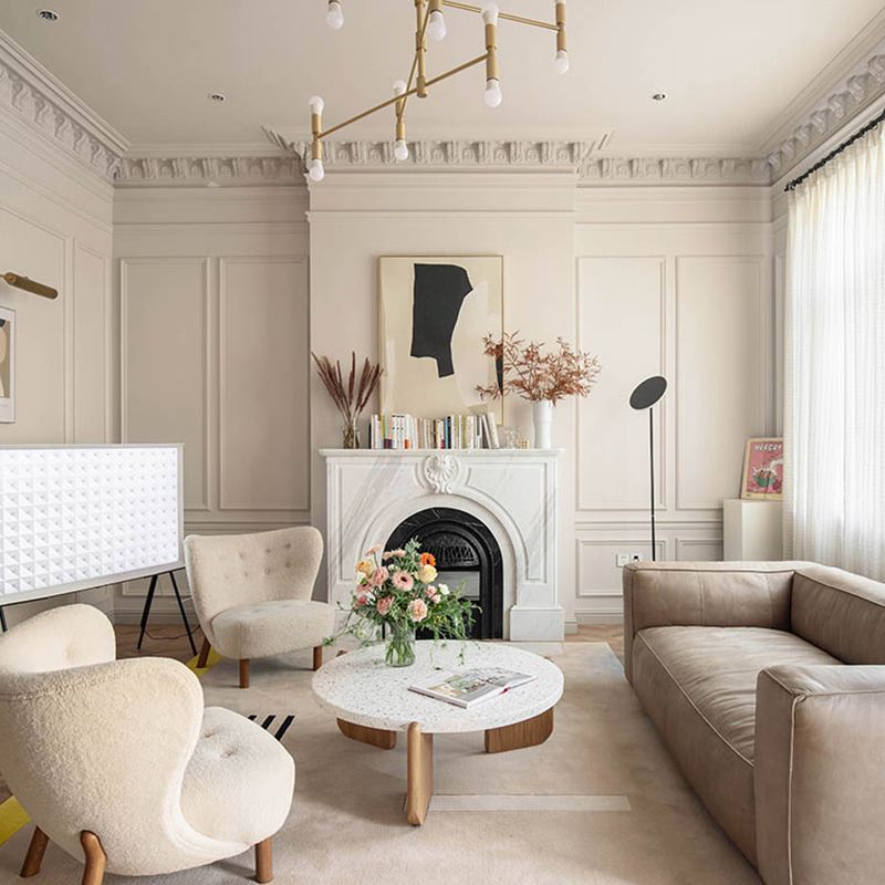 Modern Minimalist Round Coffee Table 3 Legs Terrazzo Cocktail Table in White