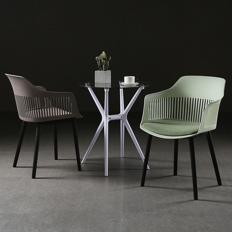 Contemporary Slat Back Arm Chair Matte Finish Metal Chair for Patio