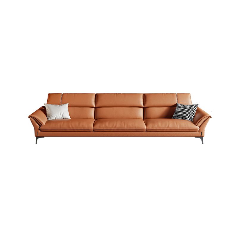 Contemporary Tan Leather Sectional Pillow Top Arm Sofa and Chaise for Living Room