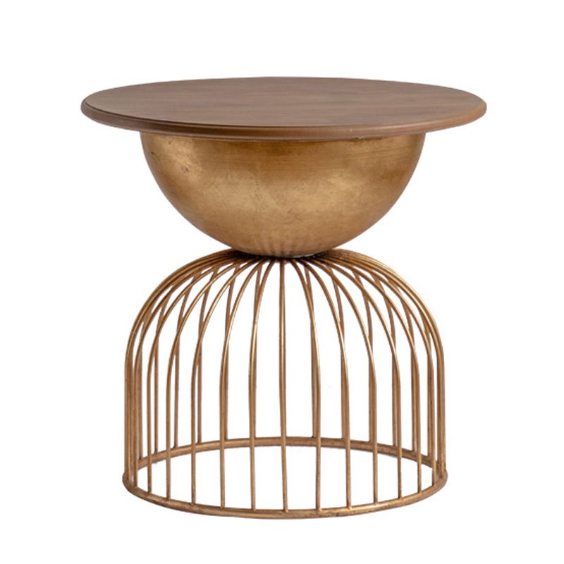 Antique Brass/Black End Table French Country Round Wood Side Table