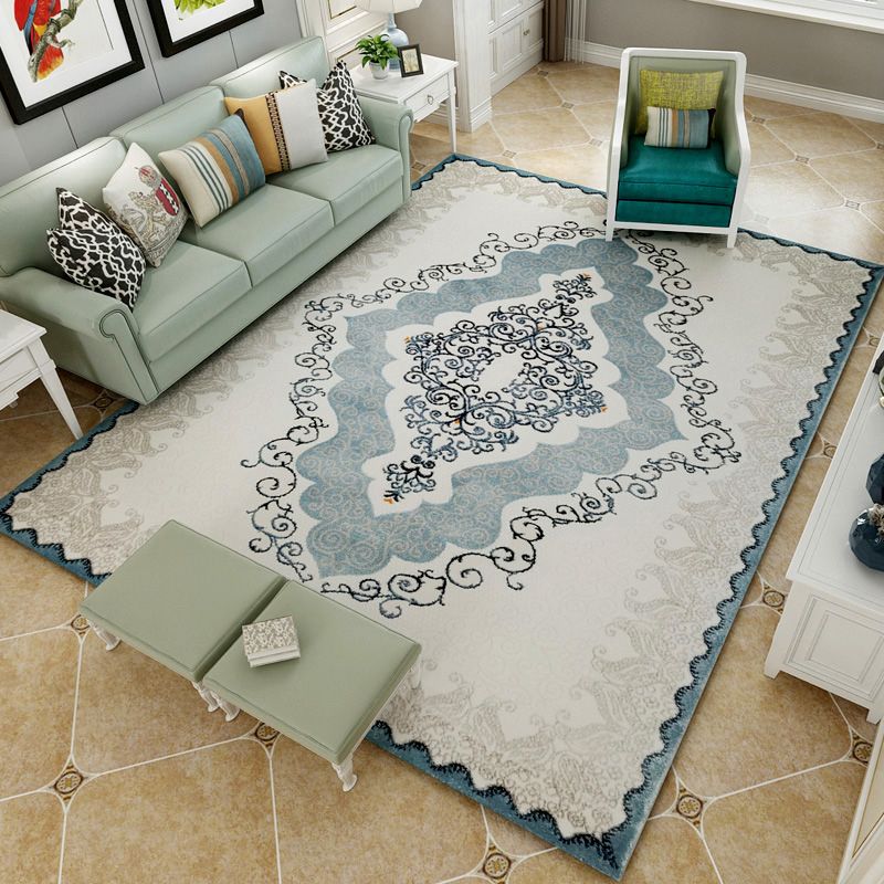 Rapis bleu traditionnel Rapier antique Rapier polyester Tapis résistant aux taches pour la décoration intérieure