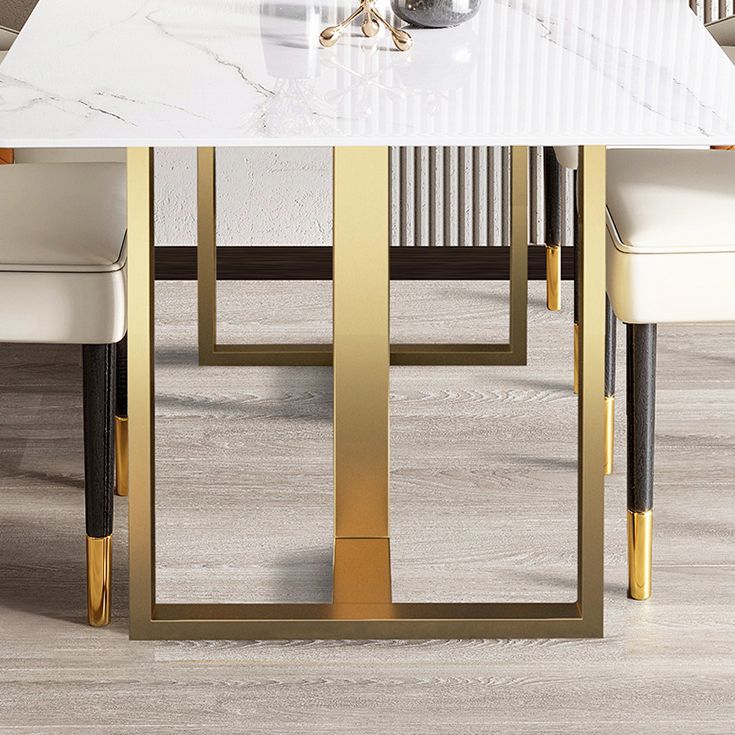 Mesa de comedor rectangular contemporánea de metal mesa de piedra sinterizada para comedor para comedor