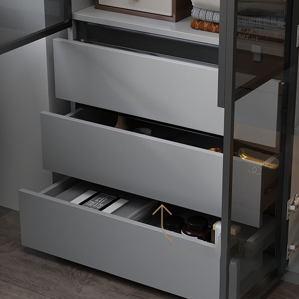 Modern Wood Frame Wardrobe Armoire Freestanding Wardrobe with 3 Self Close Drawers