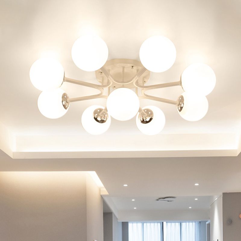 Lámpara de montaje semiempotrado con pantalla de cristal, globo blanco/negro, Metal nórdico, 3/5/9 luces, montaje empotrado de techo para sala de estar