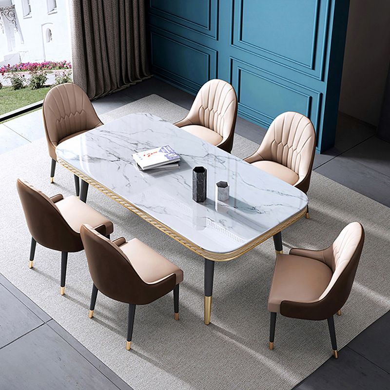 Glam Style Rectangle Table Faux Marble Table with Metal Legs for Kitchen