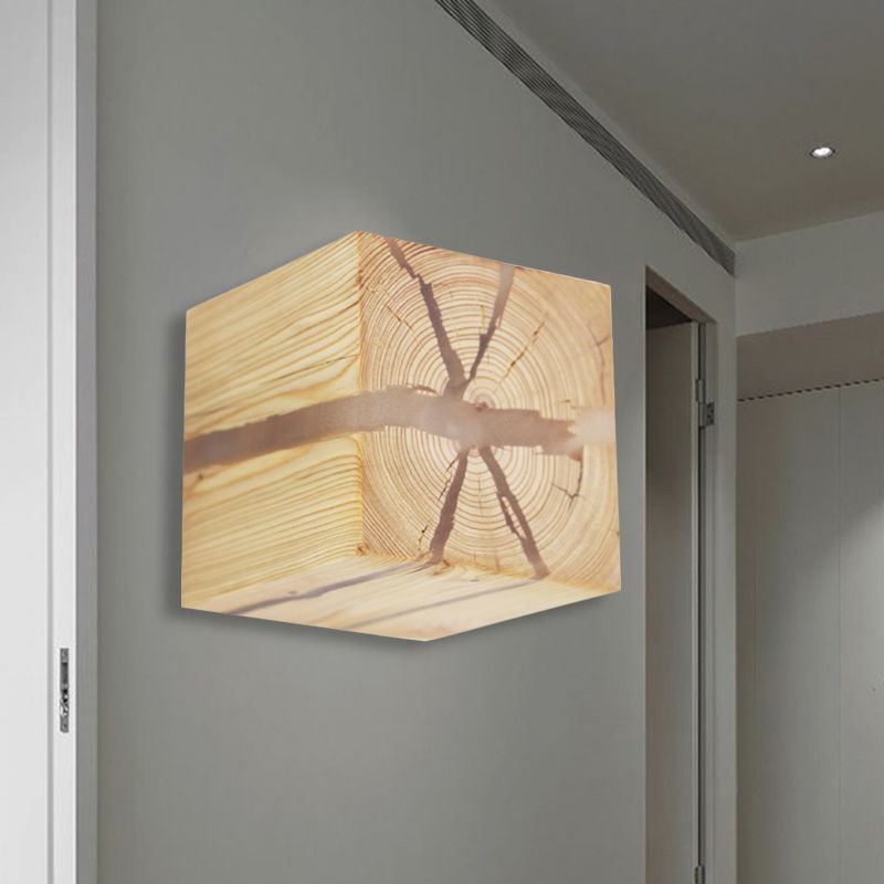 Rustic Style Cracked Cube Wall Light Wood Sconce Light for Kids Bedroom Nursing Room