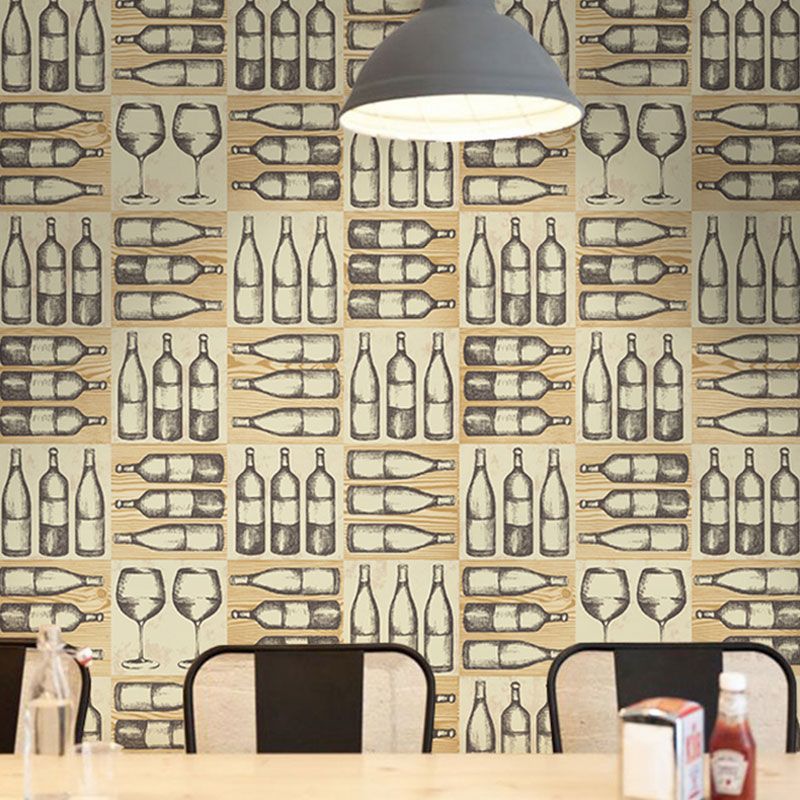 Wine Bottles Wallpaper Roll for Coffee Shop Decor in Natural Color, 20.5"W x 33'L