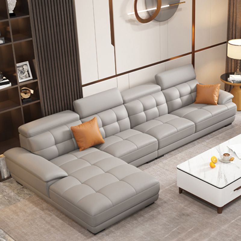 Contemporary Stain-Resistant Genuine Leather Square Arm Stationary Sofa