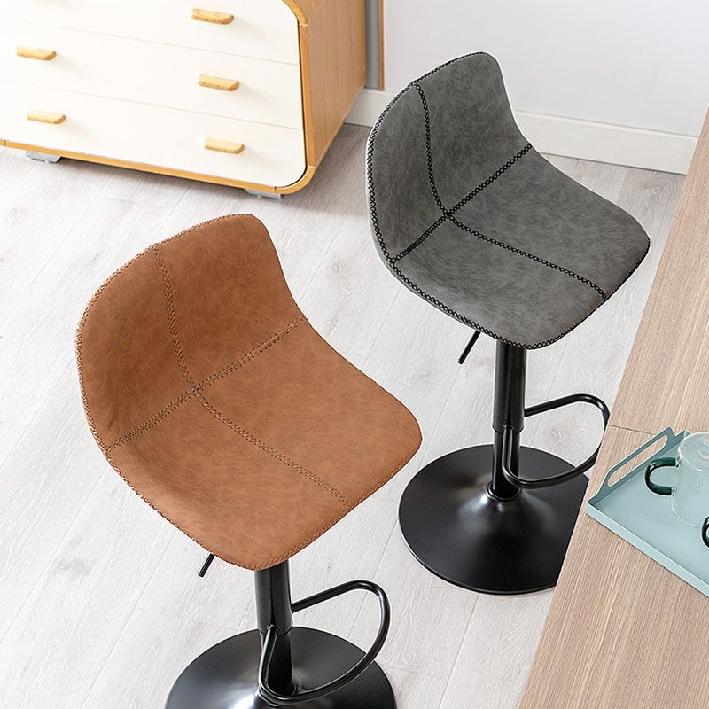 Contemporary Adjustable Height Home Stool Matte Finish Leather Barstool