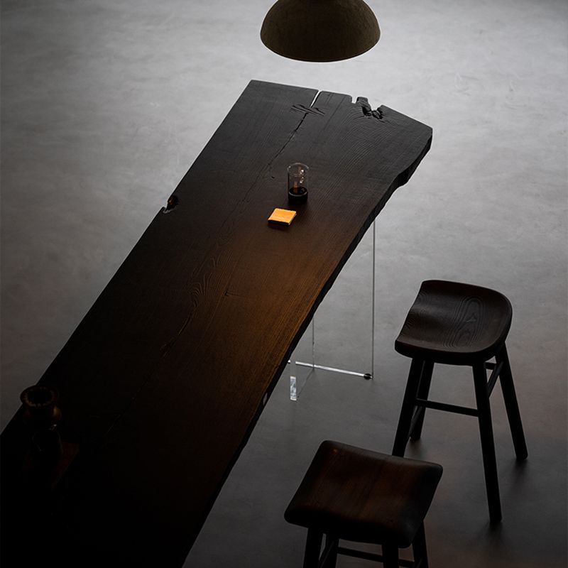 Black Ash Wood Top Bar Table with Acrylic Base Modern Pub Table with Double Pedestal