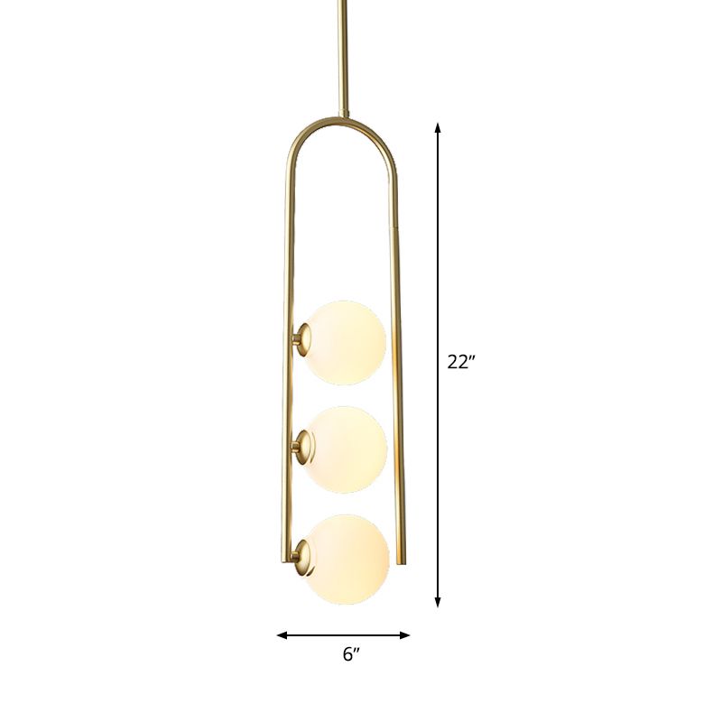 Gouden Globe Semi Flush Simple 3 Bollen Ivoorglas plafondmontage Lichtlijn voor eetkamer